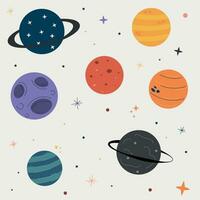 vettore disegno di pianeti e stellato cielo