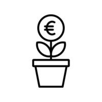 europeo Euro pianta, ritorno su investimento, i soldi albero, finanziario crescita concetto icona nel linea stile design isolato su bianca sfondo. modificabile ictus. vettore
