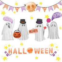 set di giorno di halloween dipinto ad acquerello, dolcetto o scherzetto clipart vettore