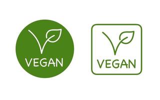 distintivo con logo biologico foglia vegana linea sottile vettore