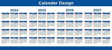 calendario per anno 2024 2025 2026 2027 o nuovo anno calendario design vettore