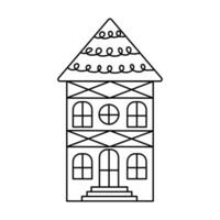 carino scandinavo scarabocchio Casa. olandese canale lineare casa. tradizionale architettura di Olanda, Belgio e amsterdam. mano disegnato vettore illustrazione isolato su bianca sfondo.