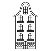 carino scandinavo scarabocchio Casa. olandese canale lineare casa. tradizionale architettura di Olanda, Belgio e amsterdam. mano disegnato vettore illustrazione isolato su bianca sfondo.