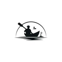 un' uomo kayak sillhouette nero e bianca arte vettore