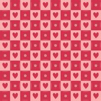 carino cuore fiore elemento senza soluzione di continuità rosso e pastello rosa scacchi modello. cartone animato illustrazione, stuoia, stoffa, tessile, sciarpa, regalo avvolgere vettore