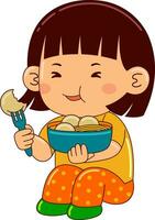 carino ragazza bambini mangiare cibo vettore illustrazione