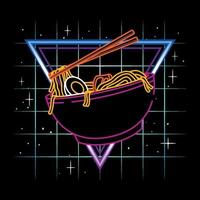 illustrazione vettoriale ramen udon noodle vintage retrowave neon style