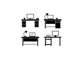 modello di progettazione del set di icone della scrivania da lavoro vettore