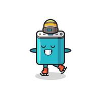 cartone animato power bank come un giocatore di pattinaggio sul ghiaccio che si esibisce vettore