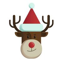 sorridente renna indossare Santa cappello. Natale cervo testa per saluto carte, inviti, striscioni, e ragnatela design. vettore illustrazione eps10