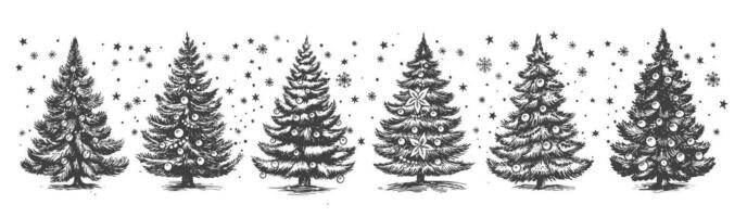 Natale albero impostato mano disegnato illustrazione vettore