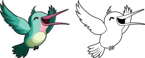 contento cantando colibrì cartone animato vettore illustrazione, contento uccello volante e cantando piatto stile vettore Immagine