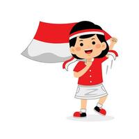 ragazza bambini celebrare Indonesia indipendenza giorno vettore