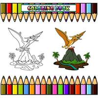 cartone animato Pteranodon volante nel il giungla per colorazione libro vettore