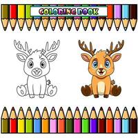 carino bambino cervo cartone animato seduta per colorazione libro vettore