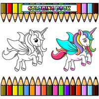 cartone animato unicorno per colorazione libro vettore