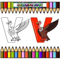 illustrazione di v lettera per avvoltoio uccello per colorazione libro vettore