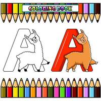 colorazione prenotare, illustrazione di un' lettera per alpaca vettore