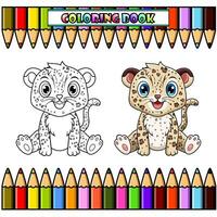 carino bambino leopardo cartone animato seduta per colorazione libro vettore