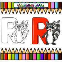 illustrazione di r lettera per procione per colorazione libro vettore