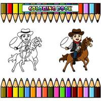 carino cowboy equitazione un' cavallo per colorazione vettore