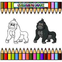 cartone animato divertente gorilla per colorazione libro vettore