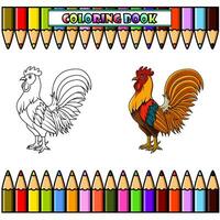 cartone animato Gallo in posa per colorazione libro vettore