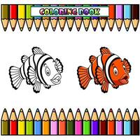cartone animato clown pesce per colorazione libro vettore