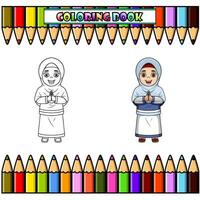 contento musulmano donna cartone animato per colorazione libro vettore