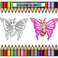cartone animato divertente farfalla per colorazione libro vettore