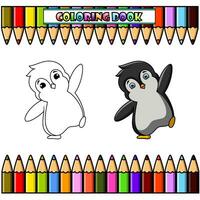 pinguino cartone animato per colorazione libro vettore