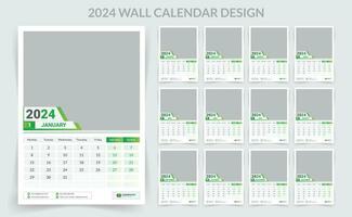 2024 attività commerciale parete calendario modello impostare. 12 pagina parete calendario. vettore