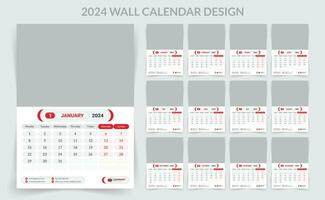 2024 attività commerciale parete calendario modello impostare. 12 pagina parete calendario. vettore