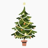 un' carino Natale albero con bello decorazione piatto vettore illustrazione isolato su bianca sfondo. allegro Natale e contento nuovo anno