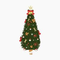 un' carino Natale albero con bello decorazione piatto vettore illustrazione isolato su bianca sfondo. allegro Natale e contento nuovo anno