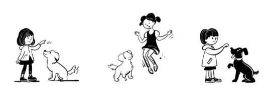 mano disegnato scarabocchio illustrazione di bambini formazione loro cani e cuccioli vettore