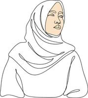 donne ritratto nel linea arte illustrazione. hijab Da donna linea arte. femmina lato Visualizza nel hijab. musulmano signora indossa un' hijab nel linea arte illustrazione. vettore