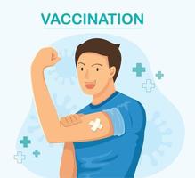 uomo che mostra vaccinato. concetto di vaccinazione. illustrazione vettoriale