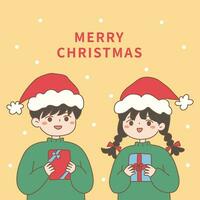 Natale carta coppia hold il regalo vettore illustrazione