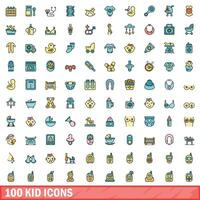 100 ragazzo icone impostare, colore linea stile vettore