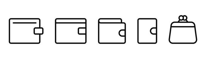 portafoglio icona impostare. borsa simbolo. schema portafoglio. portafoglio simbolo. portafoglio icone nel linea. borsa pittogramma. portafoglio cartello nel lineare. azione vettore illustrazione