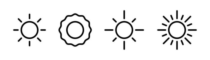 sole linea icona. luce del sole simbolo. sole icona impostare. linea sole icona. raggio di sole illustrazione. modificabile ictus. azione vettore illustrazione.