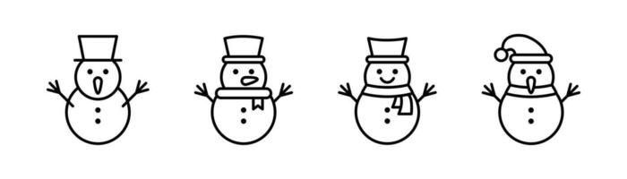 pupazzo di neve icona nel linea. schema pupazzo di neve icone impostare. inverno pupazzo di neve cartello nel linea. azione vettore illustrazione