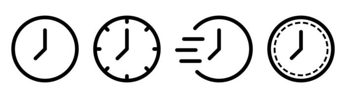 orologio icona impostare. tempo icona nel linea. orologio simbolo nel schema. orologio cartello nel nero. tempo vettore nel schema. orologio icona collezione. azione vettore illustrazione