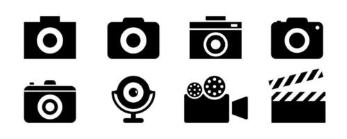 telecamera icona impostare. foto telecamera icona nel glifo. foto e video simbolo. ragnatela telecamera icona. webcam pittogramma. azione vettore illustrazione