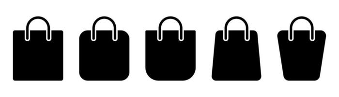 shopping Borsa icona impostare. Borsa simbolo nel glifo. shopping illustrazione. pacchetto icona nel solido. negozio Borsa nel glifo. azione vettore illustrazione.