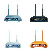 router icone impostato cartone animato vettore. senza fili wi fi router vettore