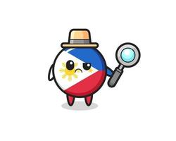 la mascotte della simpatica bandiera filippina distintivo come detective vettore