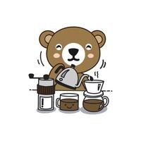 simpatico orso che fa il caffè cartone animato, illustrazione vettoriale