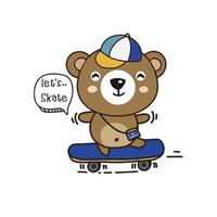 simpatico orso su skateboard. simpatico personaggio dei cartoni animati. vettore